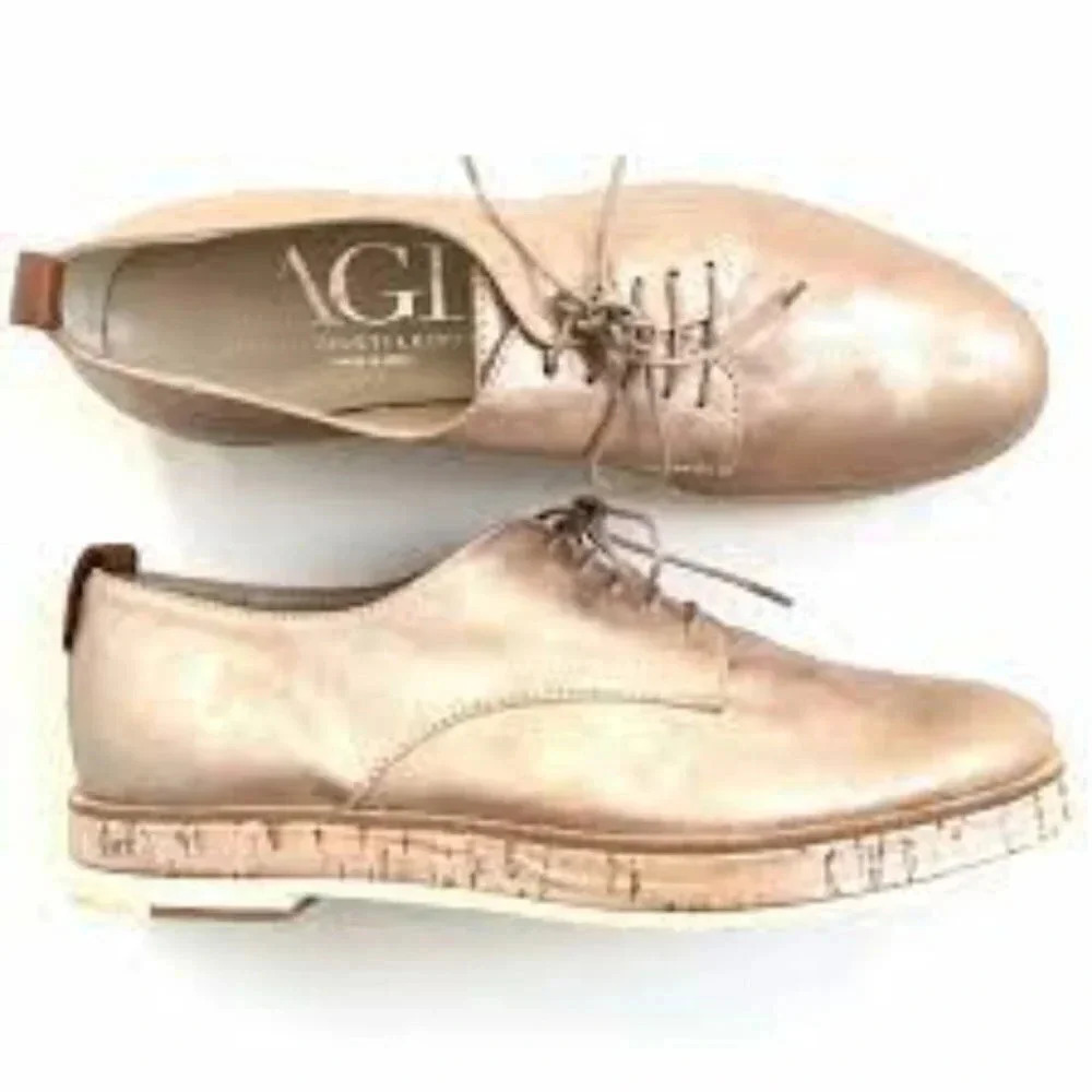 agl Juliet Calf Leather Rose Metallic Oxfords Cork Rubber Soles 36